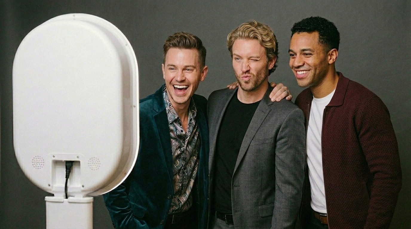 Group laughing at photo booth