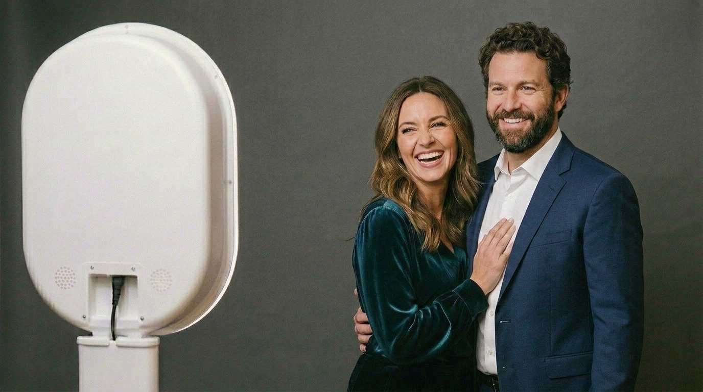 Group laughing at photo booth